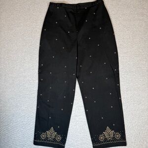 Crop Pant Coldwater Creek Embroidered Black Pant Cotton Blend Size L